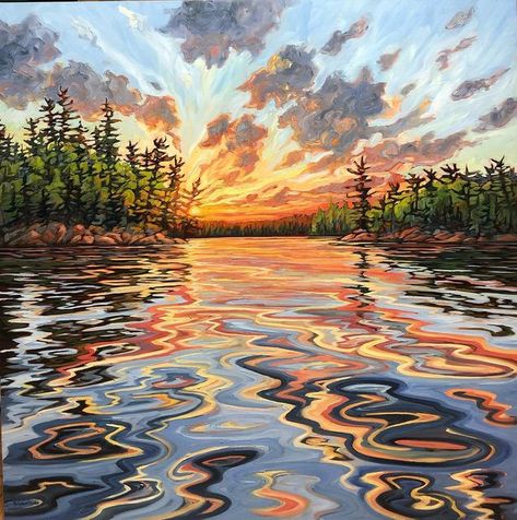 Impressionist Sunset Paintings, Clever Painting Ideas, Realistic Nature Paintings, Could Painting, Cool Landscapes Photography, Painting Styles Acrylic, Things To Paint On A Canvas, Acrylic Painting Ideas Landscape, Square Painting Ideas