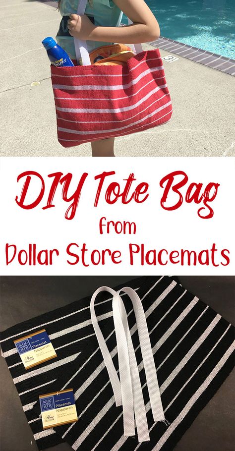 How to sew a tote bag from two dollar store placemats. A video tutorial to make a tote bag in only 5 minutes. Sew A Tote Bag, Diy Totem, Diy Tote, Tote Bag Tutorial, Diy Event, Beginner Sewing Projects Easy, Diy Tote Bag, Bags Tutorial, Sewing Projects For Beginners