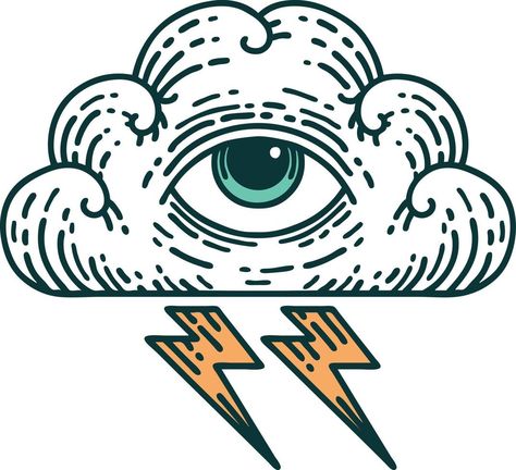 Eye Cloud Tattoo Traditional, Eye Of The Storm Art, Eye In Cloud Tattoo, Storm Cloud Illustration, Eye Cloud Tattoo, Eye Of The Storm Tattoo, Storm Tattoos, Traditional Tattoo Eye, Desert Graphic