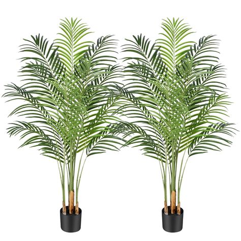 PRICES MAY VARY. This highly realistic 5ft artificial palm tree is made of durable and premium polyester material,the black pot base is covered by green wood chaff and hand-planted with real tree bark which is more realistic and natural than faux plastic bark, "looks so real, they're nearly green live plants!" This 5ft tall artificial palm tree has 13 smooth pristine trunks connected with up to 362 arching feather-like leaves with realistic texture, providing your coastal decor with an authentic Palm Tree Indoor Plant, Bedroom Farmhouse Modern, Palm Tree Indoor, Palm Tree In Pot, Dypsis Lutescens, Farmhouse Modern Decor, Areca Palm Plant, Fake Palm Tree, Areca Palm