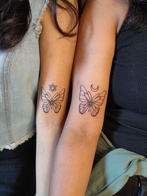 Matching Tattoo Ideas For Aunt And Niece, Butterfly Tattoo Mother Daughter, Butterfly Tattoo Couple, Mother And Daughter Tattoos Butterfly, Matching Sister Butterfly Tattoos, Moth And Butterfly Matching Tattoos, Couple Tattoos Butterfly, Butterfly Sister Tattoos, Tattoo Ideas For Mother And Daughter