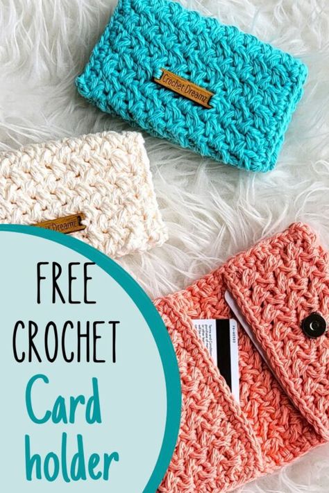 Crochet Card Holder, Crocheted Purses, Crochet Wallet, Half Double Crochet Stitch, Pouch Tutorial, Crochet Gift, Card Pouch, Crochet Handbags Patterns, Quick Crochet