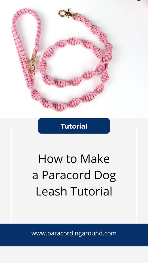 How to make a paracord dog leash tutorial. This tutorial is an excellent step by step paracord project tutorial that is beginner-friendly. This leash is super comfortable to use and strong enough to handle dogs pulling on them. Add extra D rings along the cord to create an adjustable paracord dog leash handle. Create using the DNA Weave pattern. | paracord ideas | paracord knots | Paracord Weaves | #paracord #paracordtutorials Paracord Dog Leash Diy How To Make, Macrame Dog Leash Diy Tutorial, Paracode Ideas, Macrame Dog Collar Tutorial, Paracord Dog Leash Tutorial, Paracord Projects Tutorials, Dog Leash Diy, Braided Dog Leash, Dog Collar Pattern