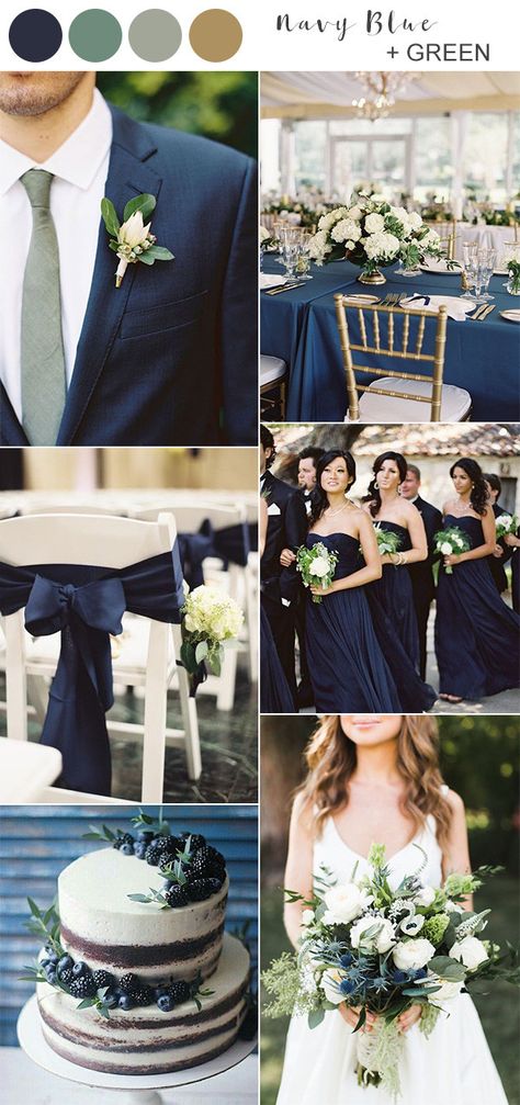 navy blue and green wedding color ideas Dark Navy Wedding Color Palettes, Navy Blue Christmas Wedding, Grey And Navy Wedding, Blue Wedding Colour Theme, Blue And Green Wedding, Navy Blue Wedding Theme, Hunter Green Wedding, Classic Blue Wedding, Basic Wedding