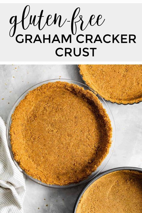 Easy gluten-free graham cracker crust at home using only 4 ingredients. This recipe works for baked pies and no-bake pies and can be made in any pan! Graham Cracker Crust Pie Recipes, Gluten Free Graham Cracker Crust, Baked Graham Cracker Crust, Graham Cracker Crust Recipe, Cracker Pie, Baked Pies, Gluten Free Graham Crackers, Gluten Free Pie Crust, Graham Cracker Crust Pie