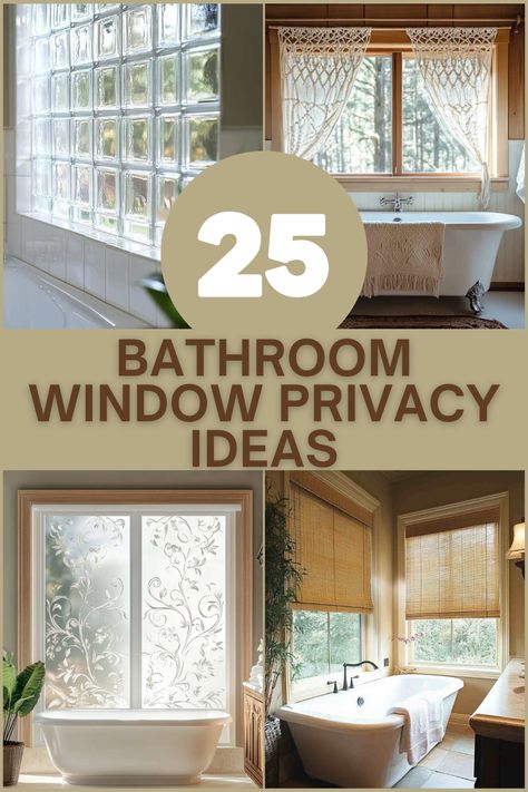 Looking to keep your bathroom private while letting in natural light? Explore 25 creative ideas like frosted glass, window films, and shutters to make your bathroom both stylish and private! #BathroomPrivacy #WindowPrivacyIdeas #HomeDecorTips #BathroomInspiration #PrivacySolutions Opaque Windows Bathroom, Washroom Curtain Ideas, Shutters In Bathroom Window, Shades For Bathroom Window, Window In Shower Privacy, Picture Window Bathroom, Privacy Screen For Windows, Bathroom Window Film Ideas, Bathroom Window Treatments Privacy Ideas Master Bath