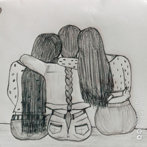 A group of 3 best friends is always best❤❤❤" pencil arts" 3 Friends Hugging Drawing, Group Of 3 Friends Drawing, 3 Friends Sketch, 3 Best Friends Drawing Easy, 3 Bff Drawings, Friends Drawing Aesthetic, 3 Best Friend Drawings Sketches, Drawing Ideas For Best Friends, 3 Best Friends Drawing