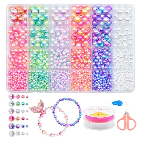 PRICES MAY VARY. 【Package Include】: 6 colors 4/6/8/10mm plastic ball beads kit, 4mm beads each color about 200pcs, 6mm beads each color about 70pcs, 8mm beads each color about 30pcs, 10mm beads each color about 15pcs, total about 1890pcs, a 24 compartments storage container,and .3*Mermaid tail, 1*Conch , 1*star, 1*starfish, 1*mermaid,2* rolls jewelry ropes ,1*scissors, 1*Gourd needle, you can let the children give full play to their own creativity, free to design and make jewelry belonging to th Miraculous Ladybug Toys, Necklaces Diy, Beads Kit, Beads For Bracelets, Good Night Funny, Plastic Ball, Pearls Bracelet, 8mm Beads, Bracelet Kits