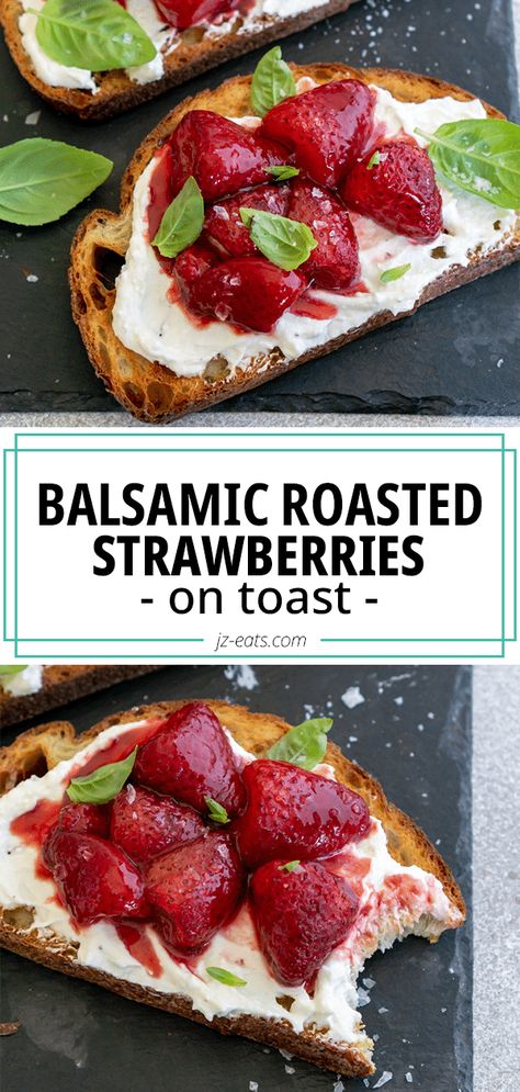 balsamic roasted strawberries on toast Strawberry Balsamic Cookie, Roasted Strawberries Balsamic, Recipes With Balsamic Vinegar, Strawberry Balsamic Vinegar, Balsamic Roasted Strawberries, Balsamic Strawberries, Kid Friendly Vegetarian Recipes, Strawberry Feta, Balsamic Vinegar Recipes