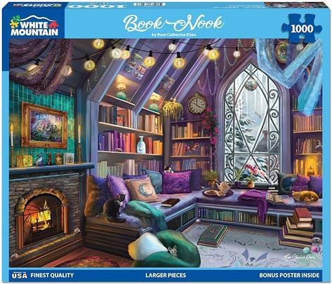 Amazon.com: White Mountain - Book Nook - 1000 Piece Jigsaw Puzzle for Adults, Children, Grandparents : Toys & Games Bookstore Cats, Dream Library, Winter Books, John William Waterhouse, Color Puzzle, 500 Piece Jigsaw Puzzles, 500 Piece Puzzles, Puzzle Books, Puzzle Box