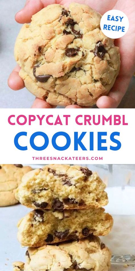 Chocolate Chip Cookies. With Text Reading: Copycat Crumbl Chocolate Chip Cookies Recipe. Crumble Chocolate Chip Cookie Recipe, Crumbl Chocolate Chip Cookies, Copycat Crumbl Cookies, Jello Cookies, Vanilla Pudding Recipes, Best Chocolate Chip Cookie Recipe, Crumble Cookie Recipe, Cookie Delivery, Best Chocolate Chip Cookies Recipe