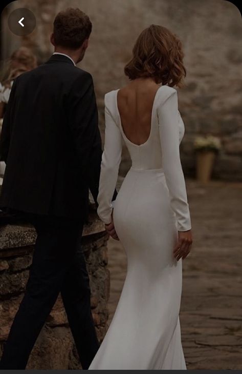 Classic White Long Sleeve Wedding Dress, Long Sleeve Backless Satin Wedding Dress, Wedding Dresses With Sleeves And Open Back, Simple Longsleeves Wedding Dress, Simplistic Wedding Dress Classy, Mermaid Simple Wedding Dress, Crepe Long Sleeve Wedding Dress, Old Hollywood Wedding Dress Long Sleeve, Open Back Wedding Dress Long Sleeve