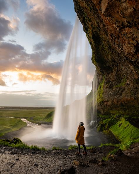 In Another Universe, Seljalandsfoss Waterfall, Another Universe, Iceland Photos, Iceland Waterfalls, Waterfall Photography, Midnight Sun, Travel Inspo, Night In