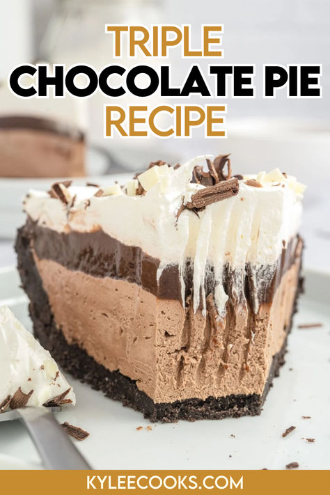 An image of Triple Chocolate Pie Triple Chocolate Pie, Chocolate Christmas Pie, Christmas Chocolate Pie, Instant Chocolate Pudding Pie, Easy Chocolate Mousse Pie, No Bake Chocolate Mousse Pie, No Bake Chocolate Cream Pie, Chocolate Icebox Pie, Hot Chocolate Pie