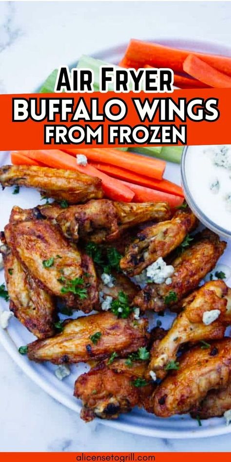 The air fryer makes the BEST chicken wings. They are super crispy and ridiculously easy to cook making it the perfect snack for a football game or get together. These wings were cooked directly from frozen so there is no need to thaw the chicken beforehand. This is the reason why I bought my first air fryer and I have perfected my recipe and process for the most delicious air fryer buffalo chicken wings. Air Fry Frozen Chicken Wings, The Best Chicken Wings, Air Fryer Buffalo Chicken, Buffalo Chicken Sauce, Best Chicken Wings, Veggie Bites, Frozen Chicken Wings, Cooking Frozen Chicken, Crispy Chicken Wings