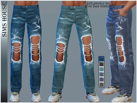 The Sims Resource - MEN'S Ripped Jeans Womens Puffy Vest, Boys Ripped Jeans, Detective Costume, Sims 4 Men Clothing, Short Faux Fur Coat, Torn Jeans, Ripped Jeans Men, Shirt Tucked In, Sims 4 Cas