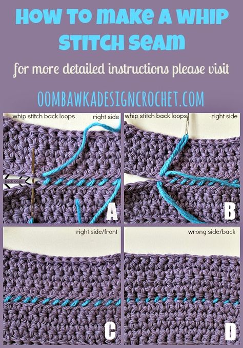 This is a very basic tutorial to explain how to use a whip stitch seam to join crocheted fabrics together. The whip stitch seam is an extremely easy seam to create and it can be worked in various w... Whip Stitch, Crochet Lessons, Crochet Stitches Tutorial, Crochet Instructions, Crochet Stitches Patterns, Tunisian Crochet, Crochet Squares, Crochet Patterns For Beginners, Crochet Edging