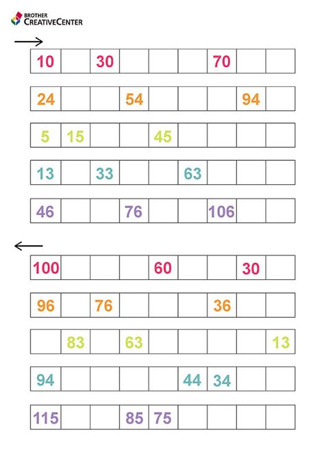 Create, customize and print custom worksheets. Leverage Brother Creative Center's learning activities templates for Counting Forwards and Backwards. Backward Counting, Math Table, Templates For School, Math Counting Worksheets, Ib Classroom, Division Math, Math Tables, Number Font, Free Printable Numbers