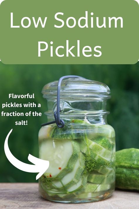 Tasty, tangy refrigerator low sodium pickles with a fraction of the salt! Sweet Refrigerator Pickles, Low Sodium Recipes Heart, Kidney Friendly Recipes Renal Diet, Kidney Diet Recipes, Low Potassium Recipes, High Sodium Foods, Healthy Kidney Diet, Kidney Friendly Diet, Renal Diet Recipes