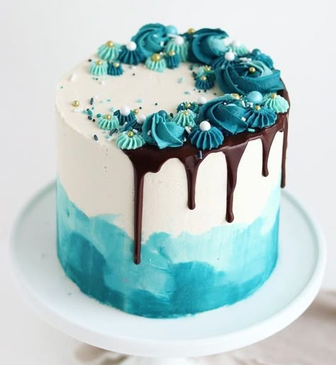 Watercolor Cake, Diy Watercolor, Looks Yummy, Cake, Blue