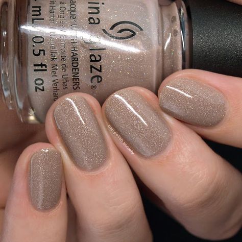 China Glaze Body & Sol >> Nail Polish Society Taupe Shimmer Nails, China Glaze Glitter Polish, Taupe Gel Nail Polish, Tan Nail Polish Colors, Taupe Sparkle Nails, Shimmer Neutral Nails, Taupe Gold Nails, Sparkle Beige Nails, Greige Nails With Glitter