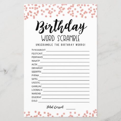 Birthday Games Ideas, Birthday Word Scramble, 45 Birthday, Girls Birthday Party Games, Anniversary Party Games, Birthday Party Activity, Scramble Game, Template Birthday, Birthday Words