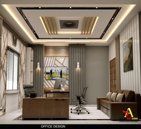 Pop Office Design Ceiling, Pvc Ceiling Design Office, Office Fall Celling Design, Office Pop Ceiling Design, Office False Ceiling, Fall Celling Design, Luxury Reception Desks, Luxury Reception, Pvc Design