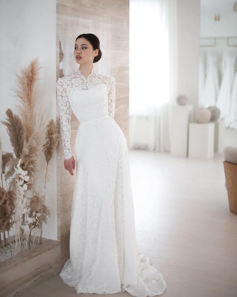 Vintage Lace Wedding Dress Long Sleeve, Fashion Bride Dresses, Wedding Simple Elegant, High Collar Wedding Dress, Lace Wedding Dress Long Sleeve, Designer Wedding Gown, Vintage Lace Wedding Dress, Style Année 20, Kebaya Wedding