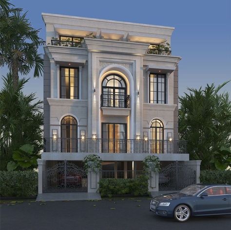 Front Elevation Molding Design, Classical Hotel Elevation, Classical Residence Elevation, Classic Apartment Facade, Classical House Elevation, Neoclassical Facade, Ground Floor Elevation Design Modern, Ground Floor Elevation Design, Facade Balcony