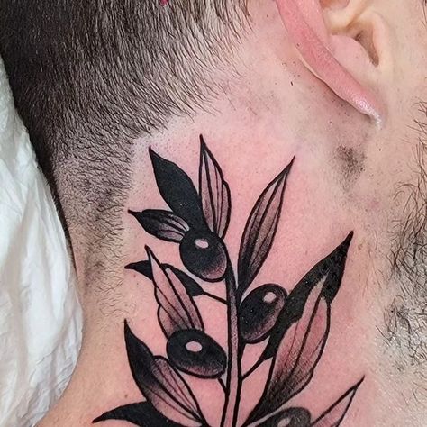 Olive Tree Tattoos, Tree Tattoo, Old School Tattoo, Olive Branch, Neck Tattoo, Black And Grey Tattoos, Color Tattoo, Traditional Tattoo, Tattoos And Piercings