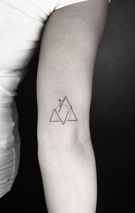 Balance Tattoo Geometric, Up And Down Tattoo Design, Small Tattoos Geometric, Triangle Arm Tattoo, Geometric Wrist Tattoos For Women, Minimal Tattoo Geometric, Angular Tattoo, Turkish Tattoo Words, Small Geometric Tattoo Minimalist