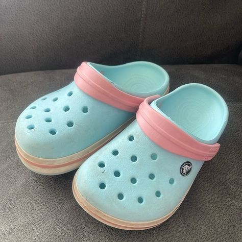 Baby blue and baby pink crocs Baby Pink Crocs, Pink Crocs, Old Shoes, Baby Pink, Baby Blue, Jewelry Watches, Plus Fashion, Pink, Outfit Inspo