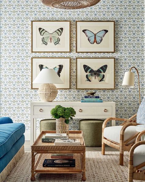 Rattan Daybed, Rattan Coffee Table, Sunflower Wallpaper, Antique Images, Serena And Lily, Unusual Art, Coastal Blue, Contemporary Frames, Serena & Lily