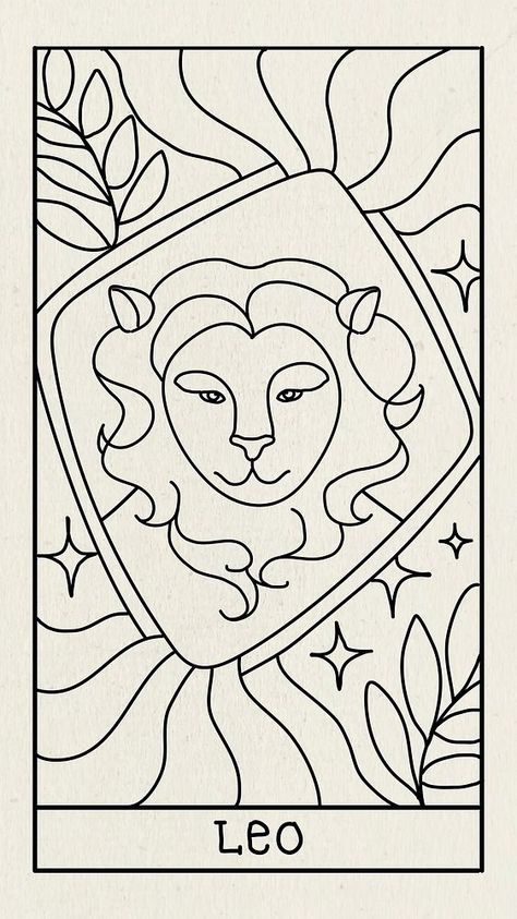 Tarot Background, Wallpaper Line Art, Star Sign Art, Line Art Illustration, Leo Horoscope, Free Vector Illustration, Cute Canvas Paintings, Tarot Cards Art, Card Tattoo