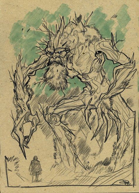 Ent by DenisM79 on DeviantArt Ent Drawing, Ent Illustration, The Hobbit Gollum, Earth Sketch, Tree Person, Mythical Animal, Books Art, Middle Earth, Professional Artist