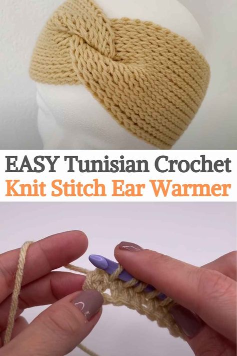 Crochet Ear Wrap, Tunisian Ear Warmer Free Pattern, Crochet Ear Warmer Tutorial, Tunisian Crochet Ear Warmer, Tunisian Crochet Ear Warmer Free Pattern, Tunisian Headband Pattern Free, Tunisian Crochet Headband Free Pattern, Free Crochet Ear Warmer Pattern, Tunisian Headband