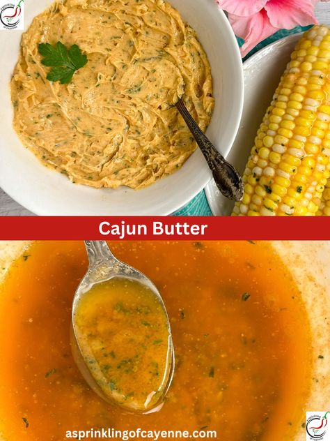 Super simple to make, this Cajun butter jazzes up hot veggies like corn on the cob in seconds, and melts into hot bread with fierce flavor. Heat it up to make an instant Cajun butter sauce for boiled seafood such as shrimp and crab.   #cajunbutter #cajunbuttersauce South Louisiana Recipes, Boiled Seafood, Cajun Butter Sauce, Low Carb Cajun, Cajun And Creole Recipes, Cajun Butter, Cajun Creole Recipes, Hot Bread, Louisiana Recipes