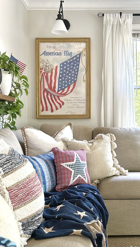 Red And Blue Decor Living Room, Americana Living Rooms, Americana Home, Blue Living Room Decor, Home Of The Brave, Blue Decor, Blue House, Formal Living Rooms, Red White Blue