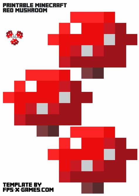 Minecraft Mushroom Template, Pixel Mushroom Art, Minecraft Mushroom Pixel Art, Mushroom Template, Mushroom Pixel, Minecraft Mushroom, Minecraft Painting, Papercraft Minecraft Skin, Minecraft Diy Crafts