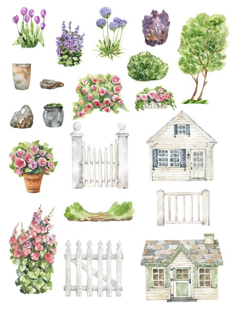 Bday Background, Watercolor Buildings, Logo Plant, Plant Png, Garden Clipart, Summer Country, Drawing Competition, House Clipart, Crafting Inspiration