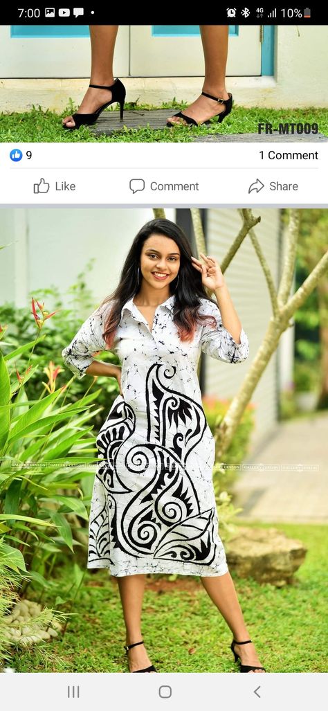 Bathik Frock Design Sri Lanka, Batik Frock Design, Kurti Inspiration, Frocks Designs For Women, Frock Drawing, Batik Saree, Arte Aesthetic, Wax Art, Fabric Painting On Clothes