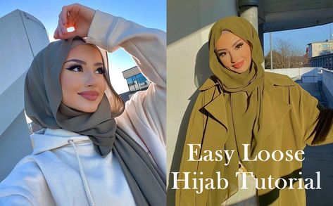 Beautiful Easy Loose Hijab Styles | Hijab Fashion Inspiration Hijab Tutorial Loose Style, Loose Hijab Style Tutorials, Loose Hijab Style, Loose Hijab, Easy Hijab Style, Styles Hijab, Estilo Hijab, Style Tutorial, Stile Hijab