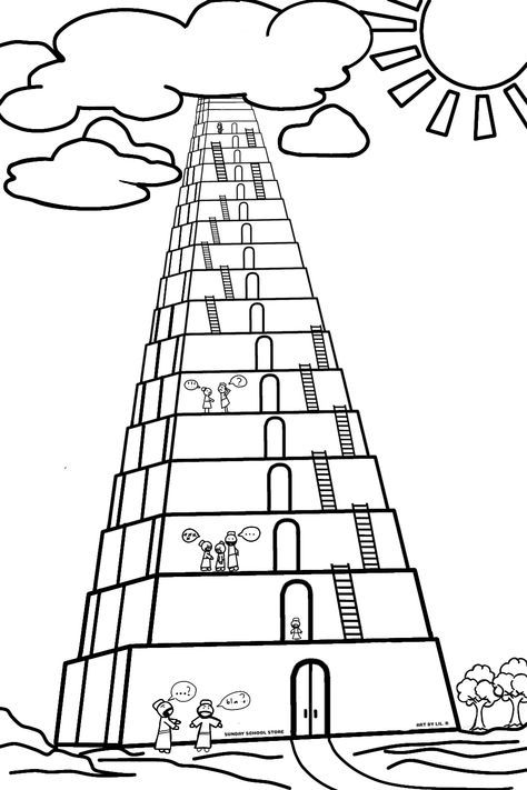 The Tower Of Babel Craft For Kids, Tower Of Babel Coloring Page, Sunday School Coloring Sheets, The Tower Of Babel, Bible Worksheets, Kids Sunday School Lessons, Bible Drawing, God's Plans, Sabbath School