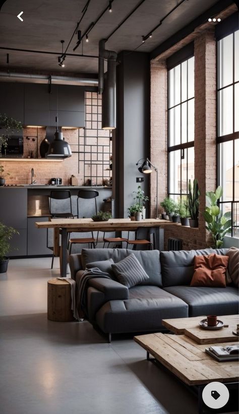 Estilo Industrial Chic, Masculine Interior Design, Modern Industrial Living Room, Industrial Decor Living Room, Industrial Style Living Room, Modern Industrial Interior, Industrial Style Interior, Masculine Interior, Modern Industrial Decor