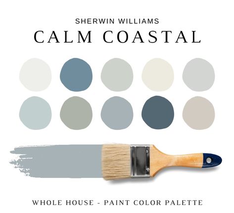 CALM COASTAL Paint Color Palette Sherwin Williams Coastal - Etsy Sherwin Williams Coastal, Beach House Color Palette, Paint Sheen Guide, Calm Coastal, Coastal Paint Colors, Palladian Blue, Sherwin Williams Color Palette, Coastal Paint, Coastal Exterior