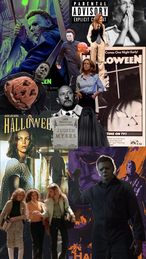 Slasher Film Aesthetic, Halloween Movie Collage, Halloween 1978 Aesthetic, Movie Collage, Halloween 1978, Halloween Film, Slasher Film, Horror Movie Icons, Halloween Movie