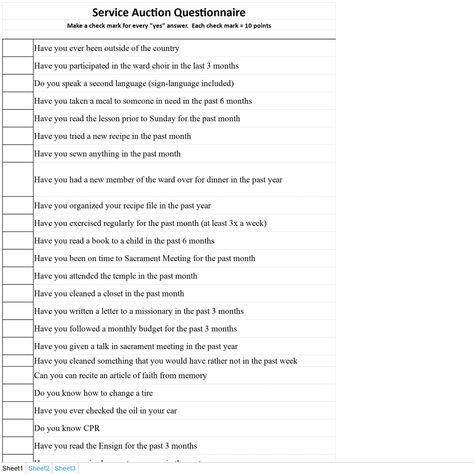 service auction questionnaire.xlsx Relief Society, Second Language, Sign Language, Choir, The Outsiders, Auction, The Past, Take That, Reading
