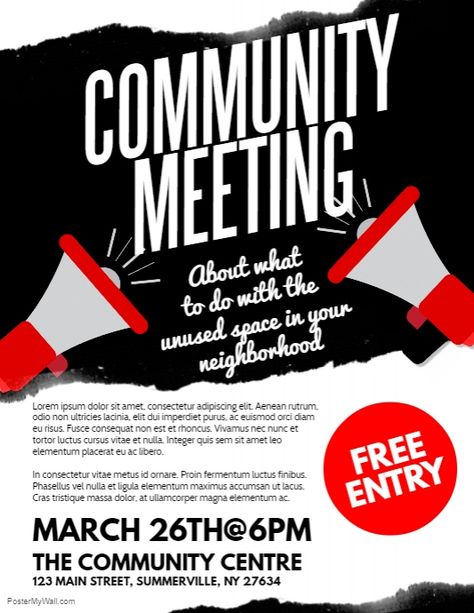 Community Meeting Flyer Community Meeting Flyer, Announcement Poster Layout, Meeting Poster Design, Announcement Poster Design, School Pubmat, Volleyball Swag, Trivia Poster, School Event Poster, Poster Layout Design