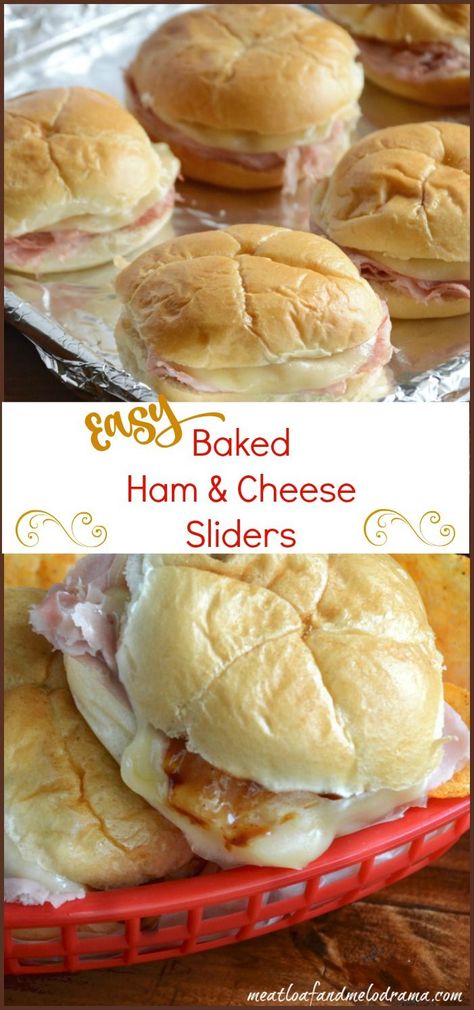 easy-baked-ham-and-cheese-sliders Barbecue Sliders, Easy Baked Ham, Baked Ham And Cheese Sliders, Lunch Quick, Super Bowl Game, Ham Cheese Sliders, Ham And Cheese Sliders, Snack Easy, Cheese Dinner