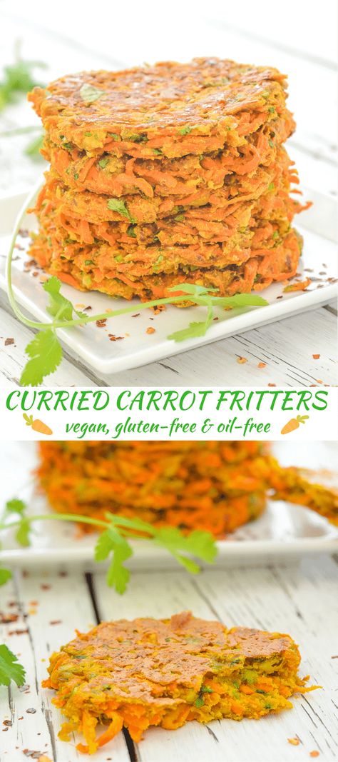 Light & perfectly spiced Curried Carrot Fritters. Protein packed, quick & delicious. Naturally vegan, gluten-free & oil-free. via @avirtualvegan Dinners For A Week, Diet Menu Plan, Fritters Vegan, Carrot Fritters, Vegan Apps, Summer Grill, Vegan Feast, Light Lunches, Vegan Patties